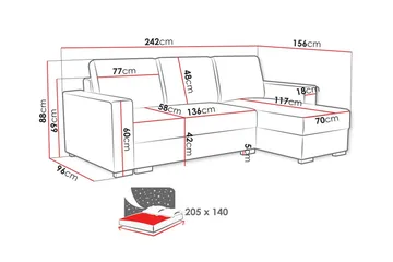 Denegal 3-personers Hjørnesovesofa - Grå - Møbler - Sofaer - Sovesofaer