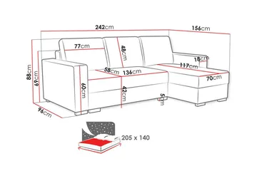 Denegal 3-personers Hjørnesovesofa - Blå - Møbler - Sofaer - Sovesofaer