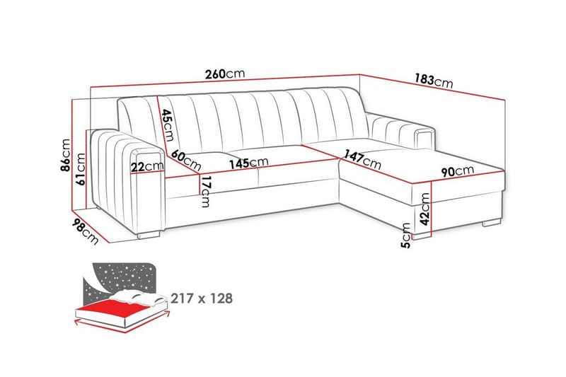 Denegal 3-personers hjørnesovesofa - Møbler - Sofaer - Sovesofaer