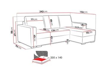Denegal 3-personers Hjørnesovesofa - Cream - Møbler - Sofaer - Sovesofaer