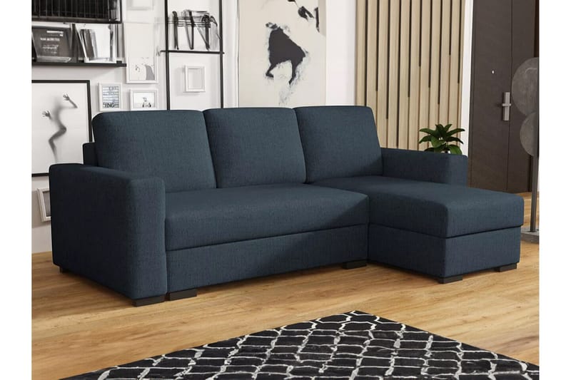 Denegal 3-personers Hjørnesovesofa - Blå - Møbler - Sofaer - Sovesofaer