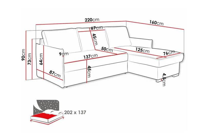 Denegal 3-personers Hjørnesovesofa - Møbler - Sofaer - Sovesofaer
