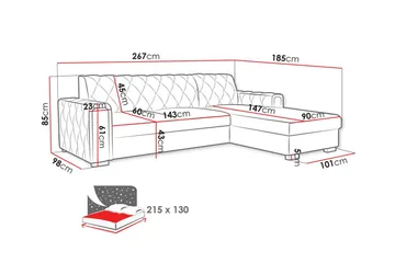 Denegal 3-personers Hjørnesovesofa - Møbler - Sofaer - Sovesofaer
