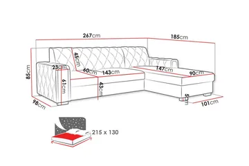 Denegal 3-personers Hjørnesovesofa - Møbler - Sofaer - Sovesofaer