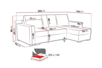 Denegal 3-personers Hjørnesovesofa - Lysebrun - Møbler - Sofaer - Sovesofaer