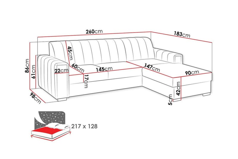 Denegal 3-personers Hjørnesovesofa - Mørkegrå - Møbler - Sofaer - Sovesofaer