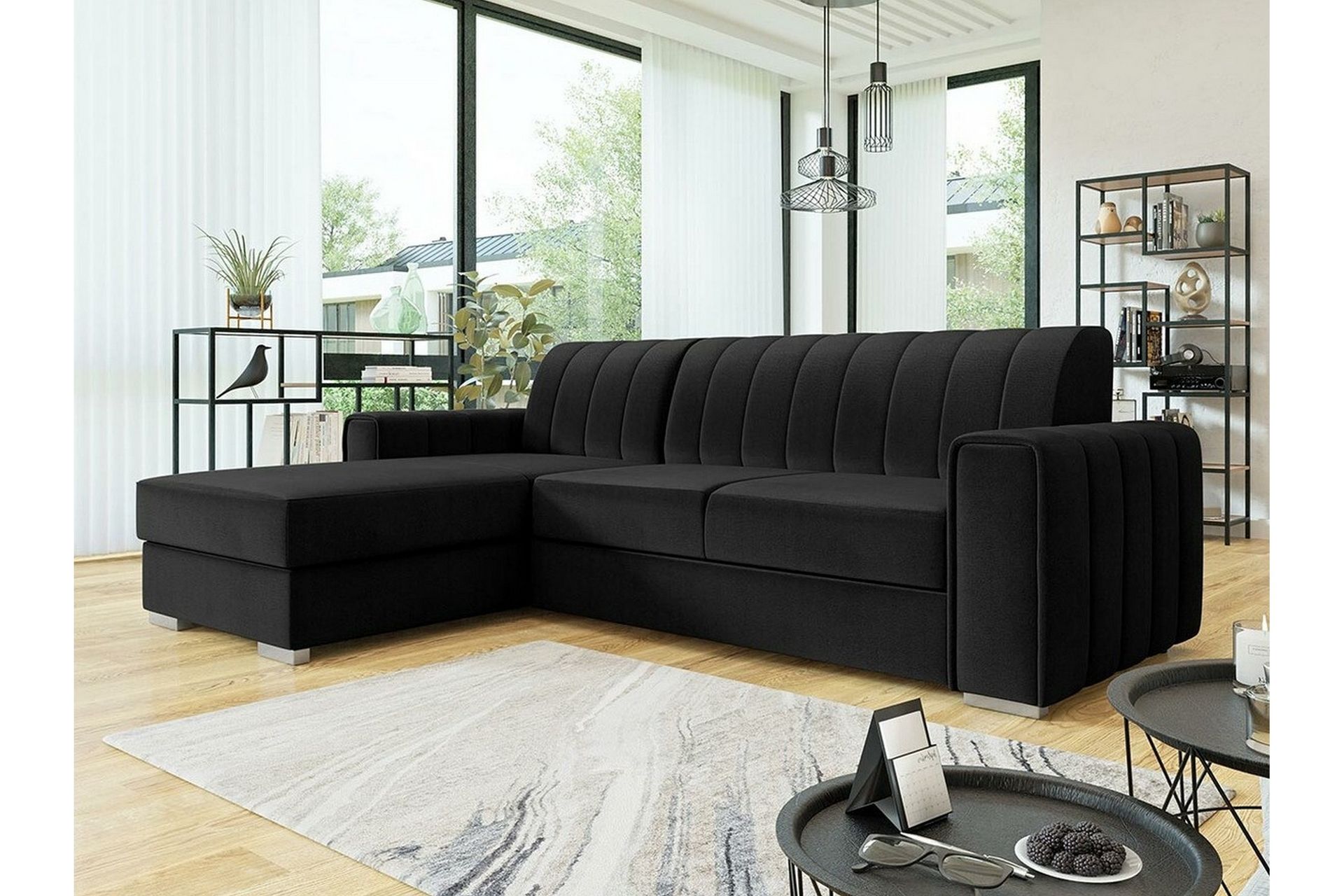Denegal 3-personers Hjørnesovesofa - Sort - Møbler - Sofaer - Sovesofaer
