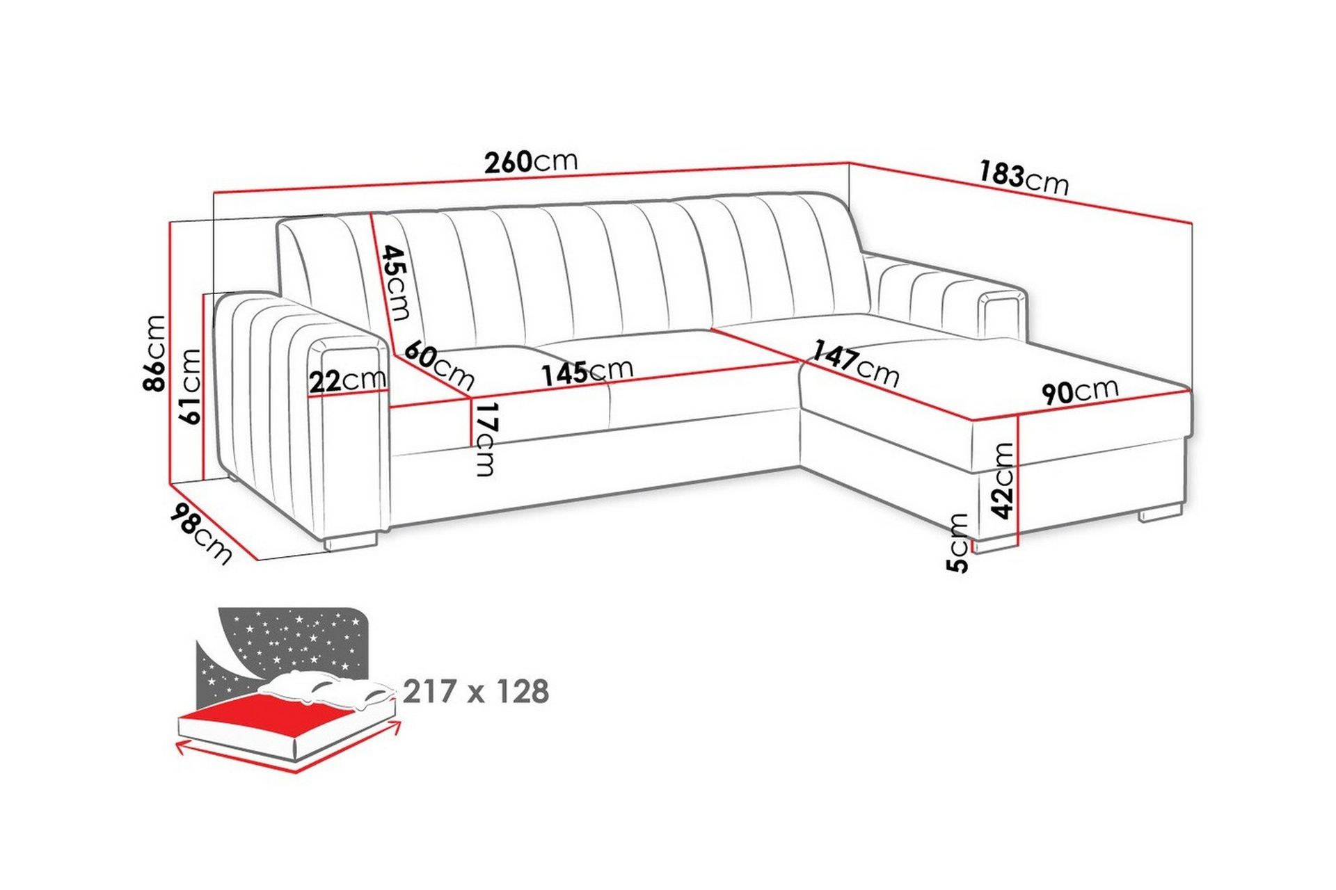 Denegal 3-personers Hjørnesovesofa - Sort - Møbler - Sofaer - Sovesofaer