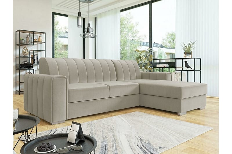 Denegal 3-personers Hjørnesovesofa - Beige/Lys beige - Sovesofaer - Hjørnesovesofa