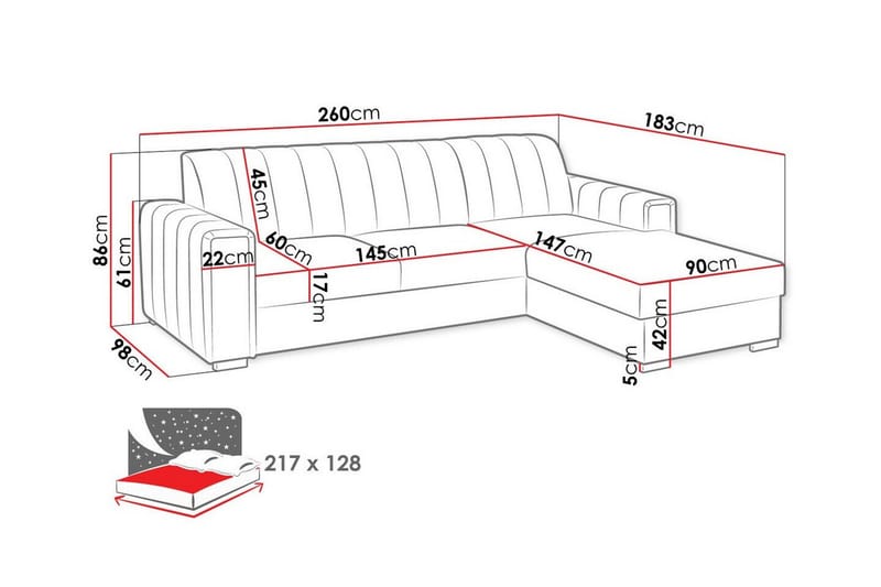 Denegal 3-personers Hjørnesovesofa - Beige/Lys beige - Sovesofaer - Hjørnesovesofa