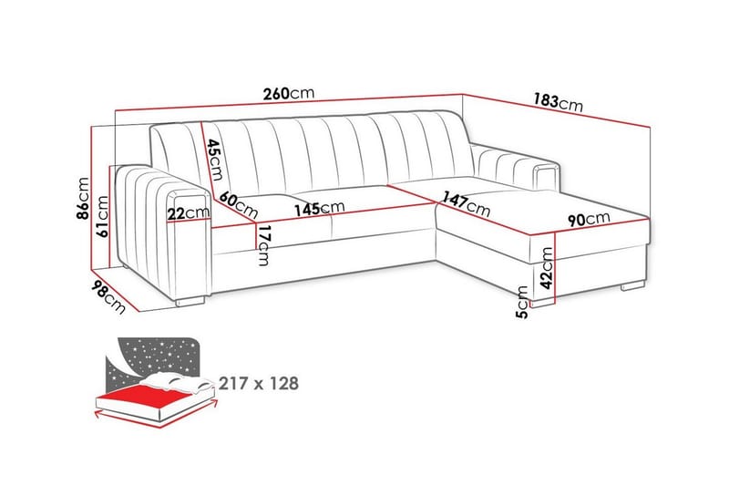 Denegal 3-personers Hjørnesovesofa - Beige - Sovesofaer - Hjørnesovesofa