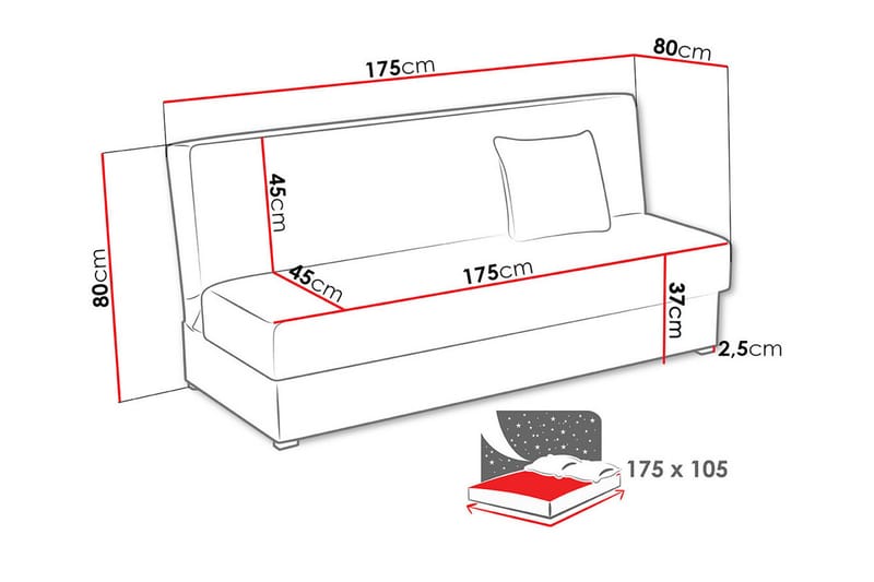 Denegal 3-personers Sovesofa - Mørkegrå - Sovesofaer - 3 personers sovesofa