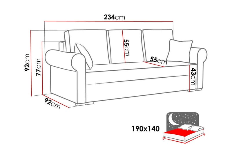 Denegal 3-personers Sovesofa - Mørkeblå - Sovesofaer - 3 personers sovesofa