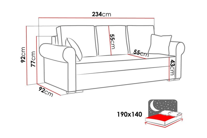 Denegal 3-personers Sovesofa - Mørkegrå - Sovesofaer - 3 personers sovesofa