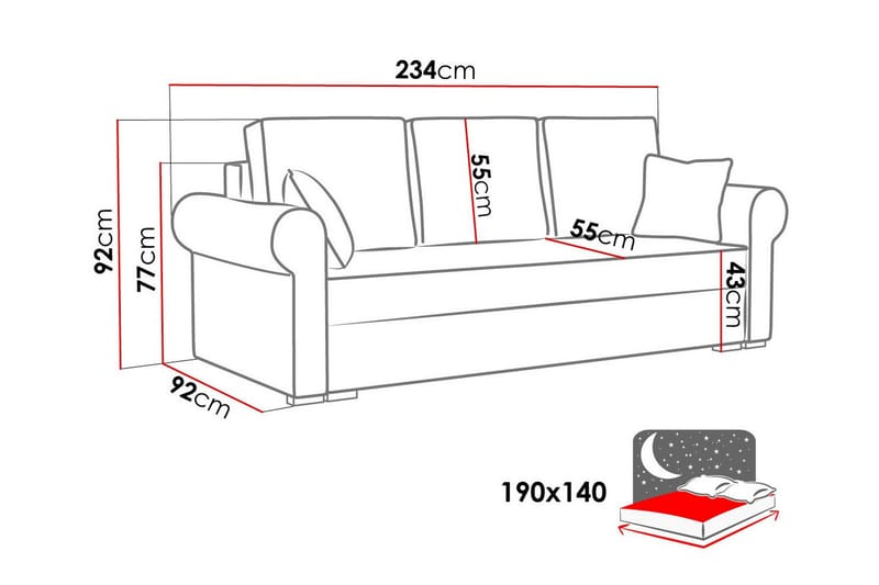 Denegal 3-personers Sovesofa - Grøn - Sovesofaer - 3 personers sovesofa