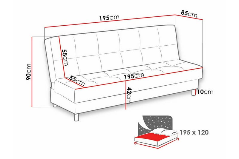 Denegal 3-personers Sovesofa - Mørkeblå - Sovesofaer - 3 personers sovesofa