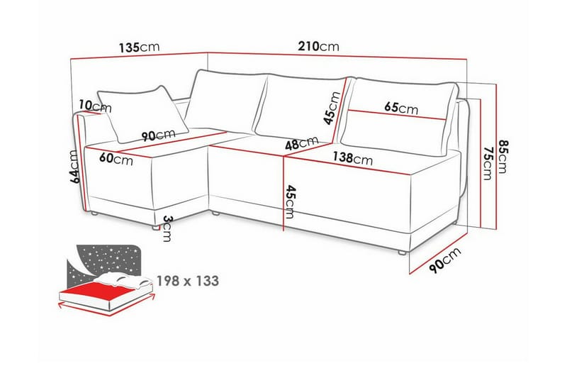 Denegal 3-personers Hjørnesovesofa - Lyserødt - Møbler - Sofaer - Sovesofaer