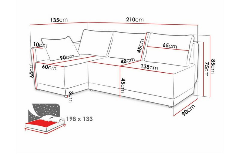 Denegal 3-personers Hjørnesovesofa - Beige - Sovesofaer - Hjørnesovesofa