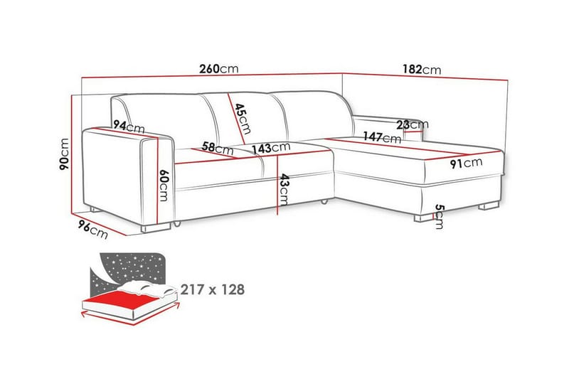 Denegal 3-personers Hjørnesovesofa - Beige - Sovesofaer - Hjørnesovesofa