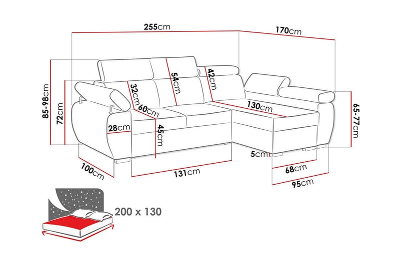 Denegal 3-personers Hjørnesovesofa - Beige/Lys beige - Sovesofaer - Hjørnesovesofa