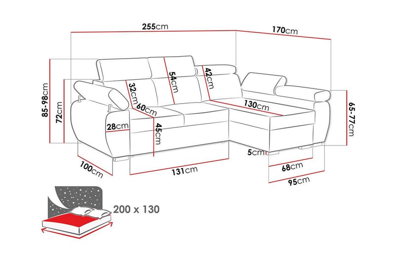 Denegal 3-personers Hjørnesovesofa - Mørkegrå - Møbler - Sofaer - Sovesofaer