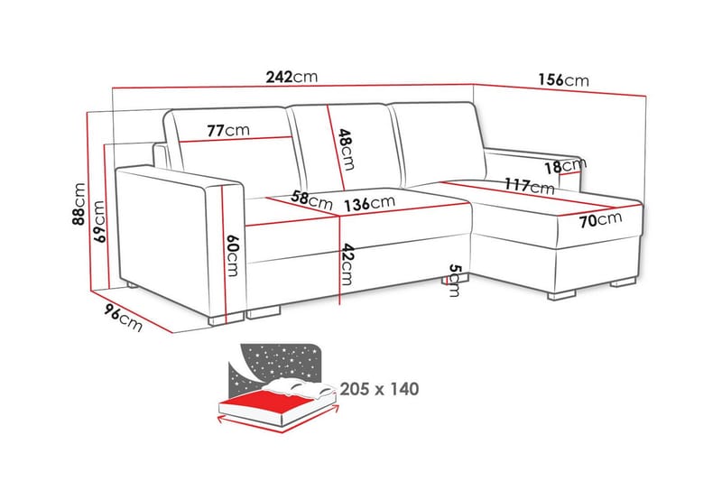 Denegal 3-personers Hjørnesovesofa - Grå - Møbler - Sofaer - Sovesofaer