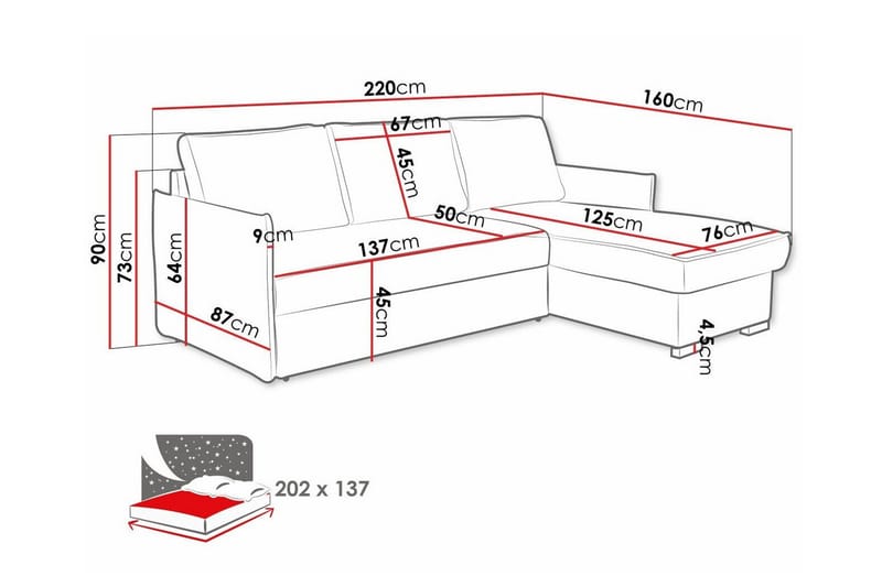 Denegal 3-personers Hjørnesovesofa - Beige - Sovesofaer - Hjørnesovesofa