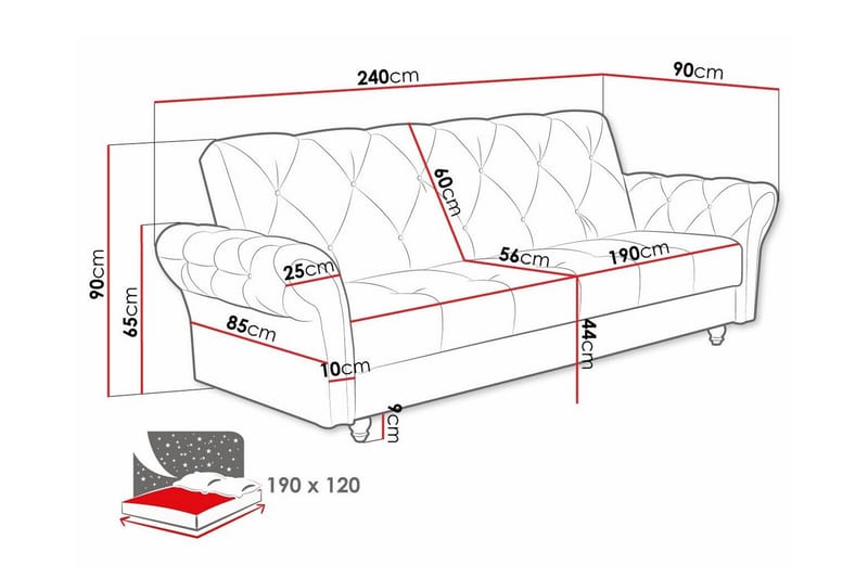 Denegal 3-personers Sovesofa - Mørkebrun - Møbler - Sofaer - Sovesofaer