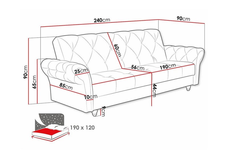 Denegal 3-personers Sovesofa - Mørkebrun - Sovesofaer - 3 personers sovesofa