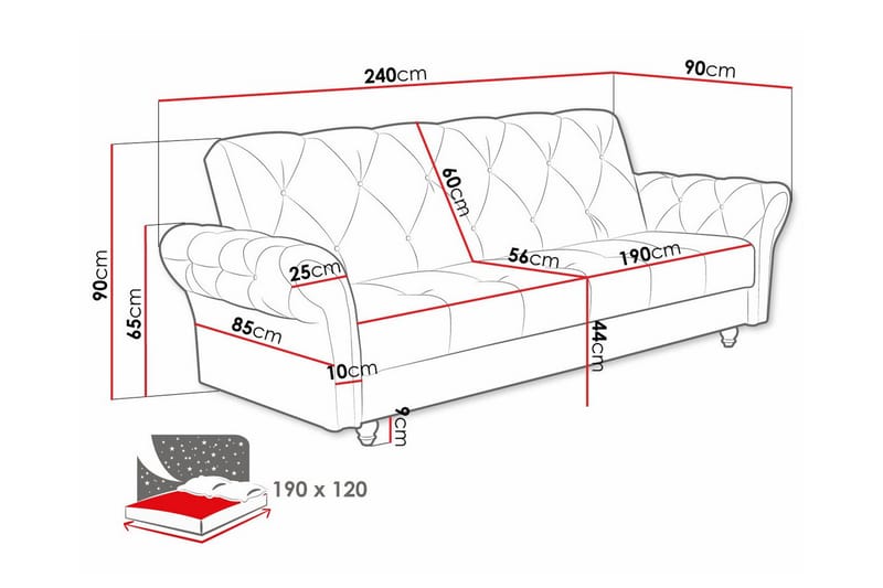 Denegal 3-personers Sovesofa - Mørkebrun - Møbler - Sofaer - Sovesofaer