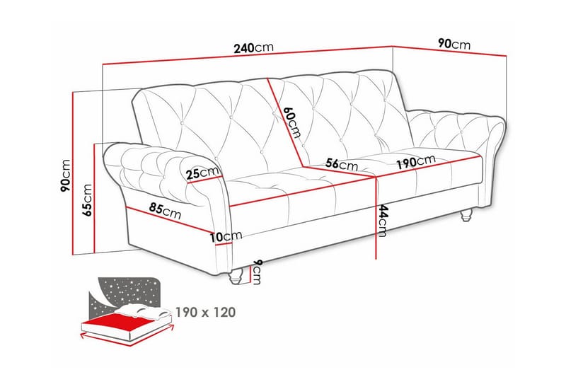 Denegal 3-personers Sovesofa - Lysebrun - Sovesofaer - 3 personers sovesofa