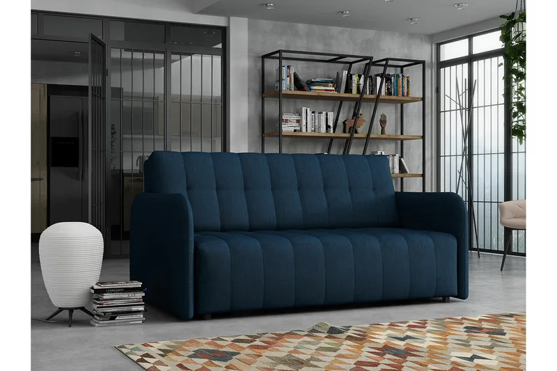 Denegal 3-personers Udtrækkelig Sovesofa 152x196 cm med Opbevaring i Stof - Blå - Møbler - Sofaer - Sovesofaer