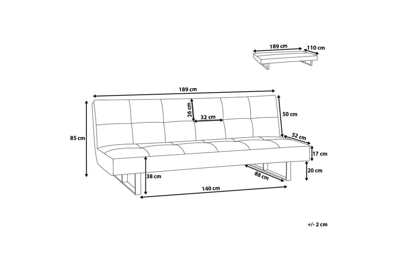 Derby sovesofa 189 cm - Sort - Sovesofaer - 3 personers sovesofa