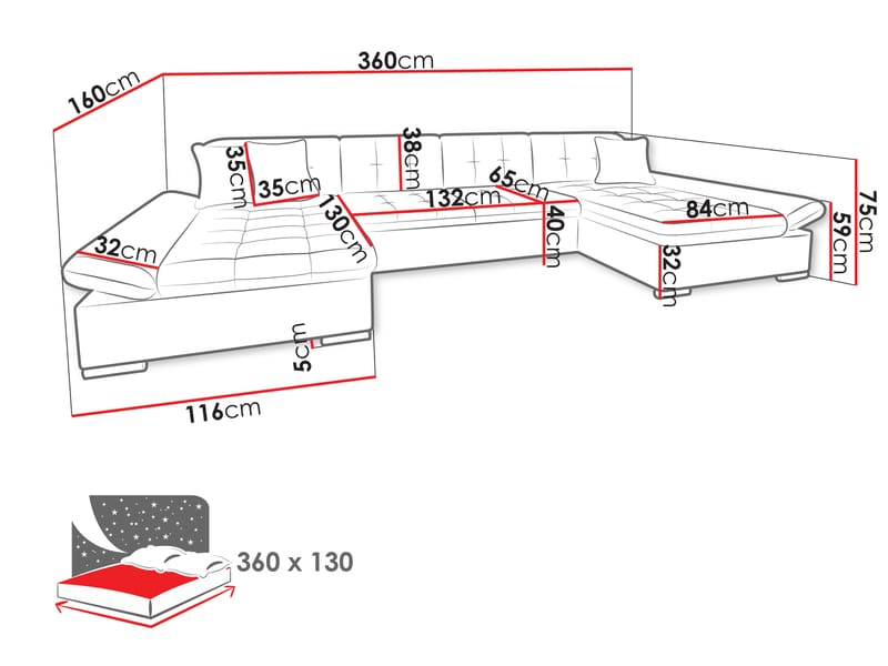 Dewitt Sovesofa med dobbelt chaiselong 5-personers - Brun - Møbler - Sofaer - Sovesofaer