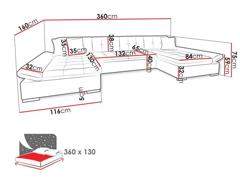 Dewitt Sovesofa med dobbelt chaiselong 5-personers - Brun - Møbler - Sofaer - Sovesofaer