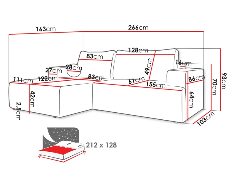 Deylor Sovesofa med chaiselong 3-personers - Brun - Møbler - Sofaer - Sovesofaer