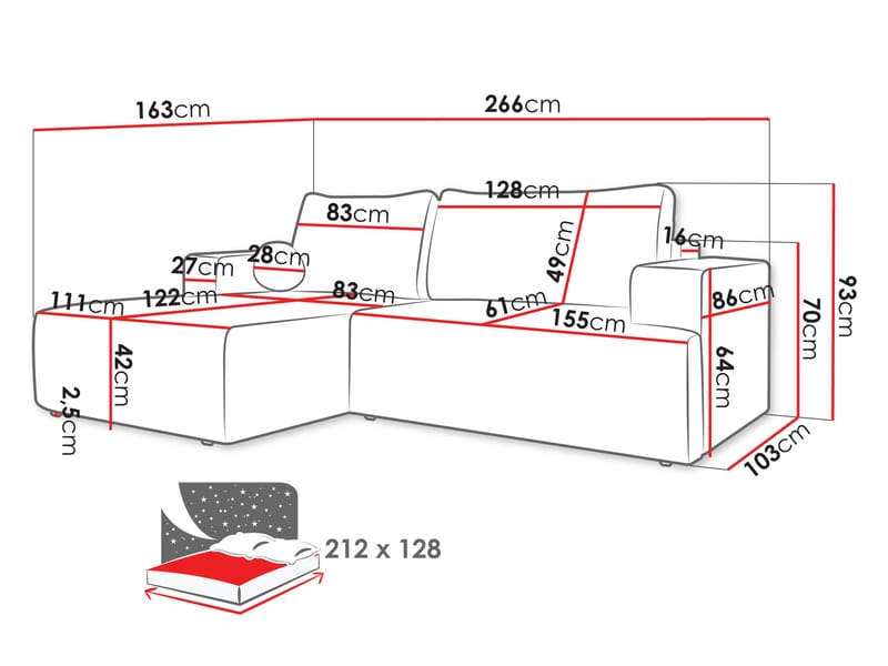 Deylor Sovesofa med chaiselong 3-personers - Gul - Møbler - Sofaer - Sovesofaer