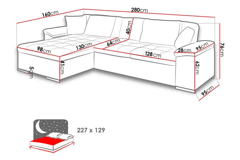 Diana Sovesofa med diva 280x160x76 cm - Møbler - Sofaer - Sovesofaer