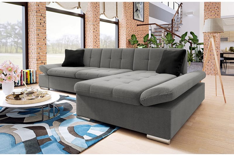 Djerra 3-personers Hjørnesovesofa - Grå - Møbler - Sofaer - Sovesofaer