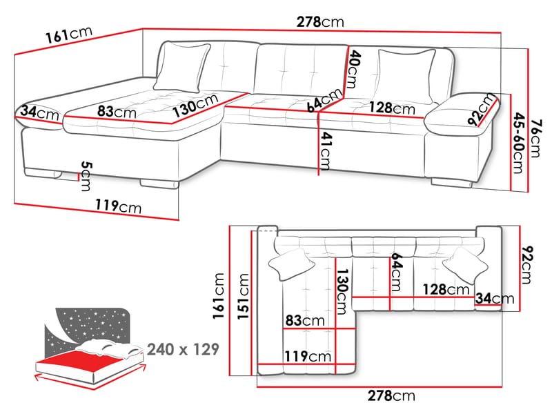 Djerra 4-personers Chaiselongsofa Højre - Møbler - Sofaer - Sovesofaer
