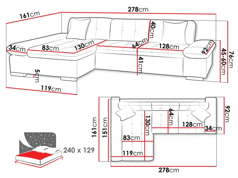 Djerra Sovesofa med chaiselong 3-personers - Brun - Møbler - Sofaer - Sovesofaer