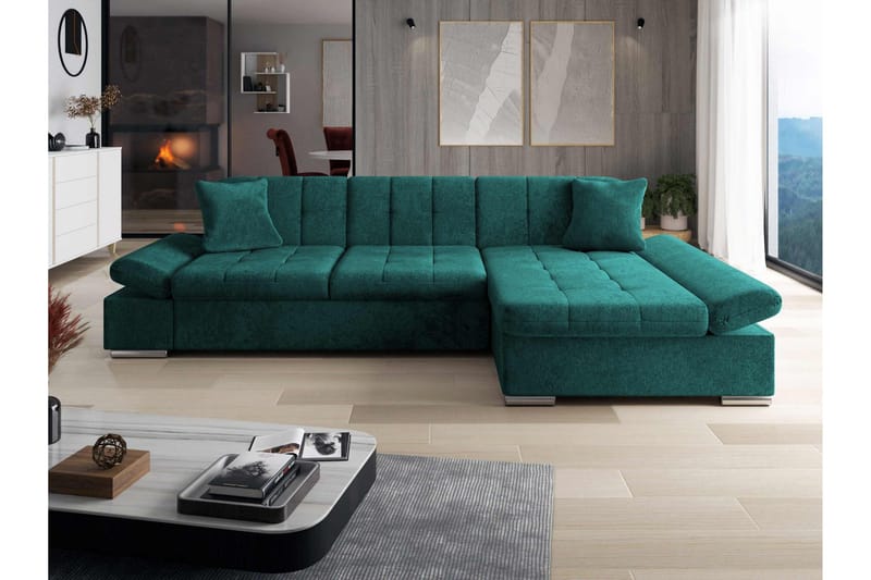 Djerra Sovesofa med Chaiselong 3-personers i Chenille - Grøn - Møbler - Sofaer - Sovesofaer