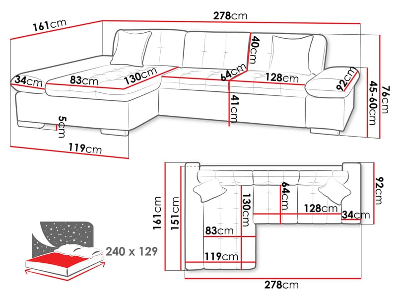 Djerra Sovesofa med chaiselong 3-personers - Brun - Møbler - Sofaer - Sovesofaer