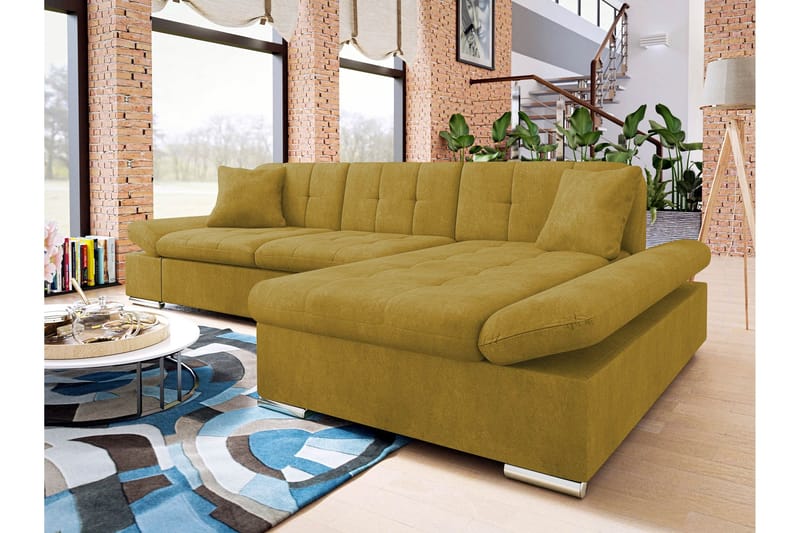 Djerra Sovesofa med Divan 3-personers - Gul - Møbler - Sofaer - Sovesofaer