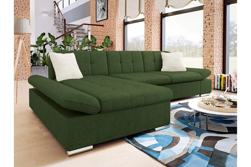 Djerra Sovesofa med Divan 3-personers - Grøn - Møbler - Sofaer - Sovesofaer