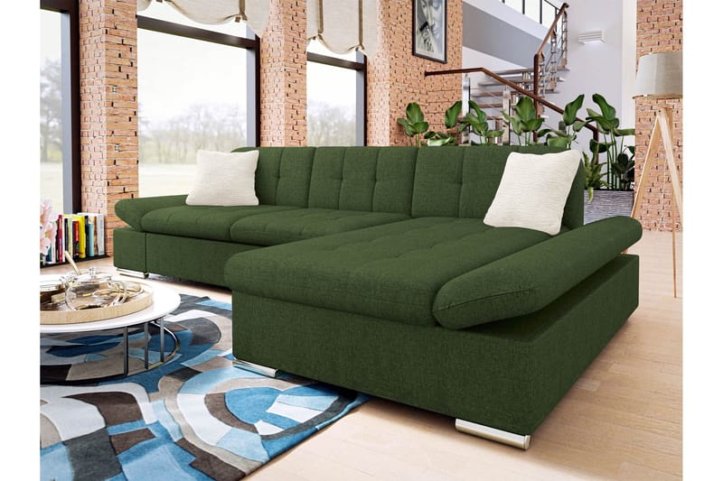 Djerra Sovesofa med Divan 3-personers - Grøn - Møbler - Sofaer - Sovesofaer