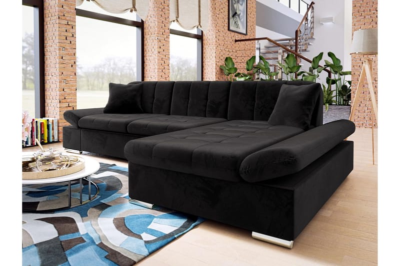 Djerra Sovesofa med Divan 3-personers - Sort - Møbler - Sofaer - Sovesofaer