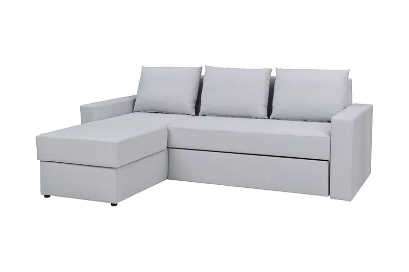 Domino 3-personers Hjørnesofa L-formet Udtrækkelig 140x200 cm med Opbevaring i Stof, Grå