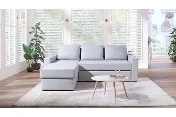 Domino 3-personers Hjørnesofa L-formet Udtrækkelig 140x200 cm med Opbevaring i Stof - Grå - Møbler - Sofaer - Sovesofaer