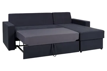 Domino 3-personers Hjørnesofa L-formet Udtrækkelig 140x200 cm med Opbevaring i Stof - Grå - Møbler - Sofaer - Sovesofaer